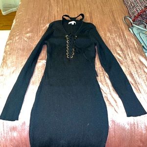 Black Ribbed Sweater Dress